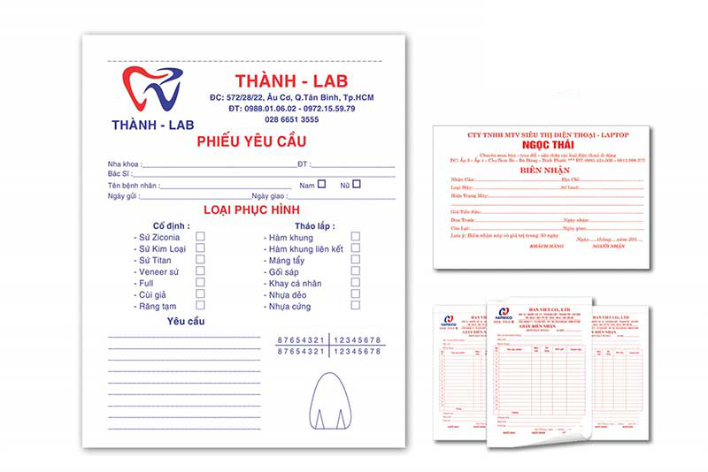 in giấy biên nhận